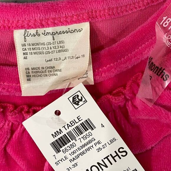 FIRST IMPRESSIONS Baby Girls Velour Ruffle Top Raspberry Pie 18 Months - Picture 4 of 5